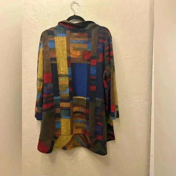 John mark art to wear blouse 1X mixed media colorful artsy laganlook office - Picture 2 of 6